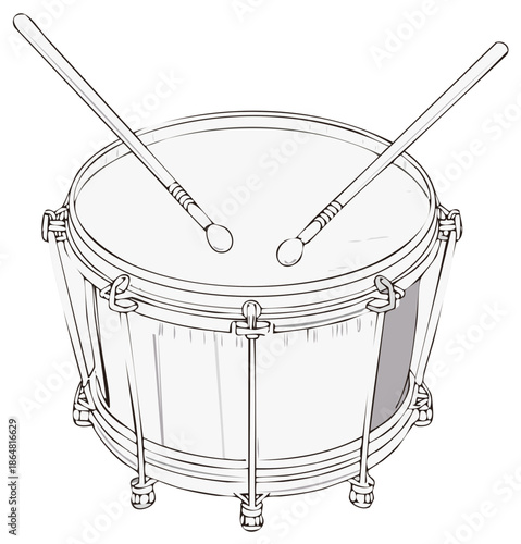 Snare drum and drumsticks musical percussion instrument line art illustration