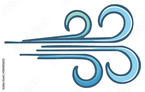 Stylized wind blowing air flow isolated on white cold breeze design vector illustration