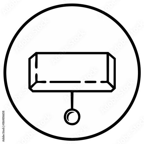 Abstract geometric wireframe cuboid with a suspended sphere line art icon