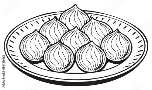 Illustration of Modak Sweets on Plate Ready for Offering, Traditional Indian Dessert for Festive Celebrations