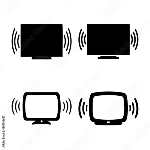 Television signal icons for wireless broadcasting and streaming. Vector