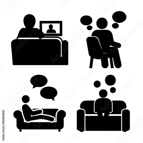 Social distancing communication, remote work, leisure icons Vector
