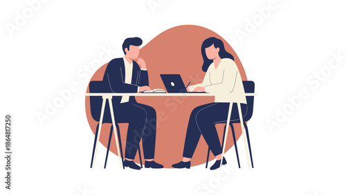Professional Business Meeting with Two Individuals Discussing Work at a Conference Table