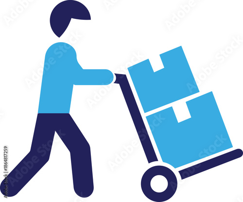 Person Pushing a Shopping Cart Filled with Blue Boxes dark blue