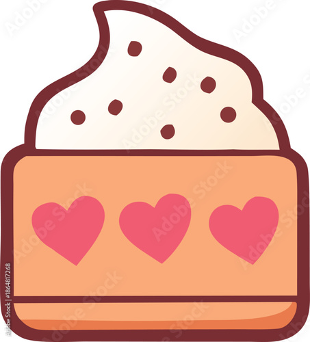 Delightful heart-shaped cake with whipped cream Vector