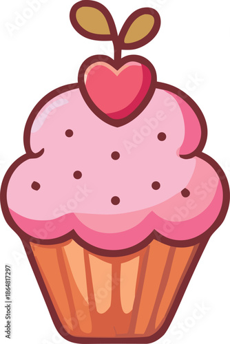Delightful pink frosted cupcake with heart topper Vector