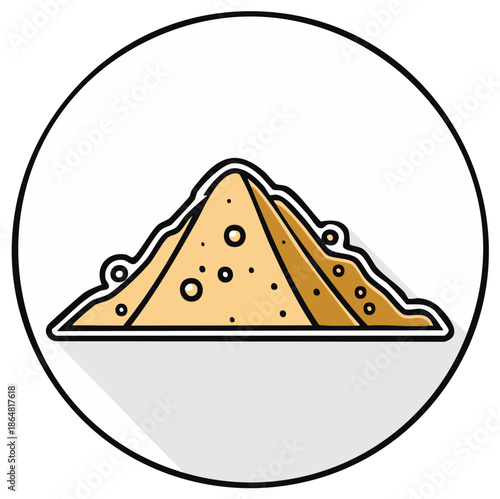 Sand pile icon graphic, cartoon-style sandy heap, building aggregate