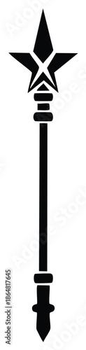 Magical Star Topped Staff Black Silhouette Emblem Symbol Vector Graphic Illustration