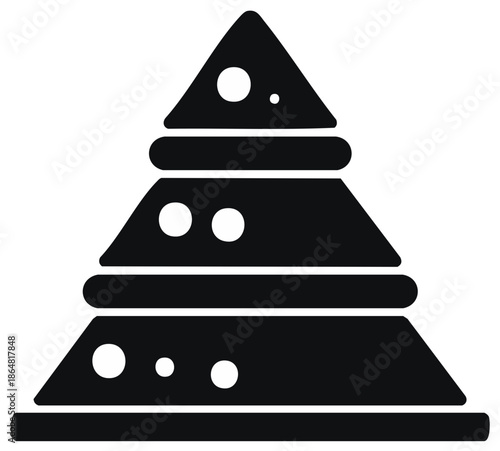 Minimalist Black Layered Pyramid Icon with Decorative Circle Elements