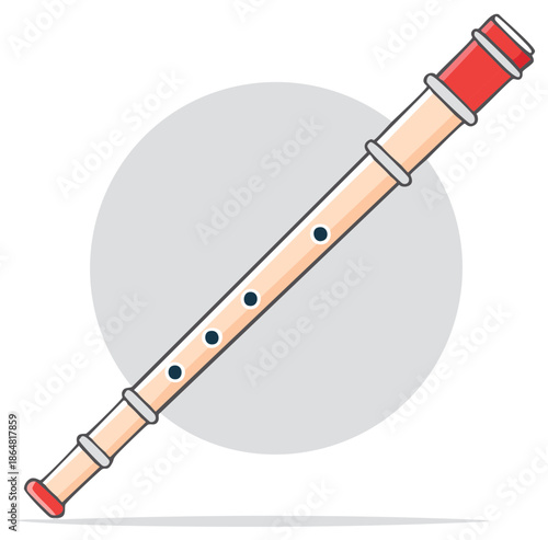 Illustration of a Recorder Musical Instrument with Air Holes and Red Trim Isolated on a Background