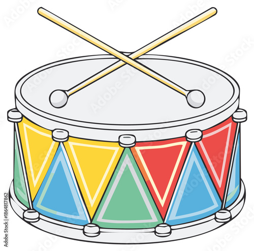 Bright Child Toy Drum with Decorative Triangles and Drumsticks Music Instrument