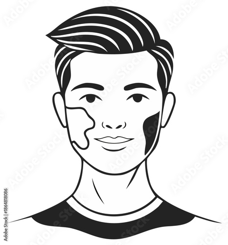 Modern vector illustration of a young man with unique skin pigmentation like vitiligo