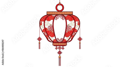 Red Chinese lantern traditional decoration Oriental culture.