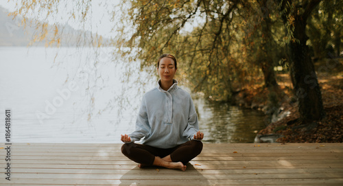 Korean woman practicing med...