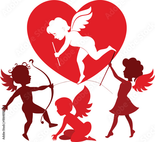 Cupid and lovers with heart Vector