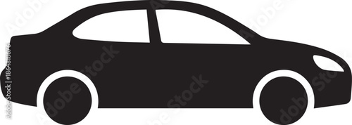 Simple black sedan car icon for transportation and automotive design projects