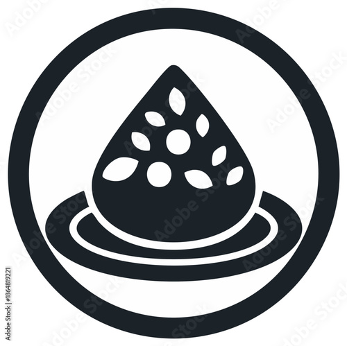 Iconic vector rendition of a traditional kheer rice pudding dish, adorned with nuts and served on a plate