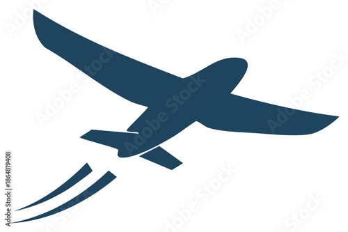 Dark Blue Airplane Ascending with Jetstream Aviation Travel Isolated on White