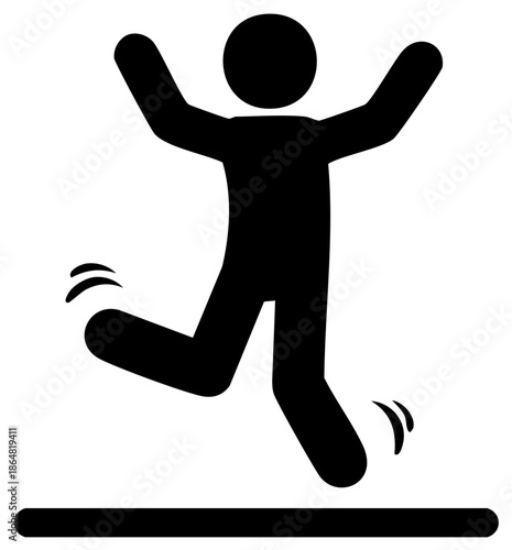 Joyful stick figure jumping with arms raised in celebration and glee