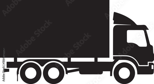 Black silhouette icon of a commercial cargo delivery truck for logistics and transportation services