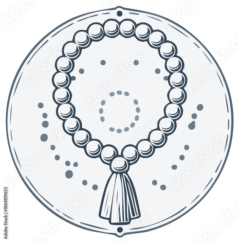 Spiritual Prayer Beads Necklace with Tassel Meditation and Mindfulness Symbol Illustration