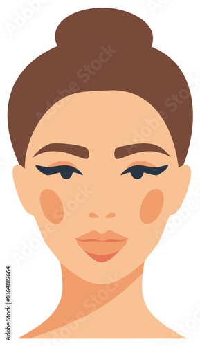 Female Beauty Flat Illustration with Bun Hairstyle and Modern Cat Eyeliner