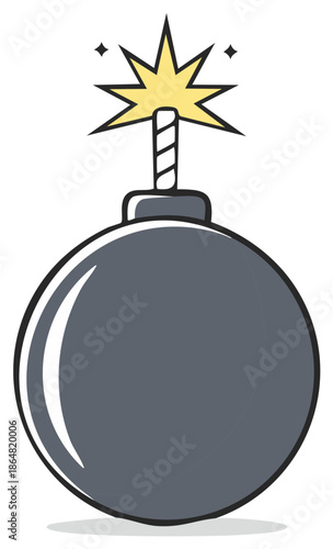 Cartoon bomb with lit fuse and sparks, ready to explode