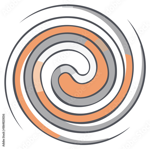 Swirling spiral pattern with orange and gray segments and subtle gradient highlights