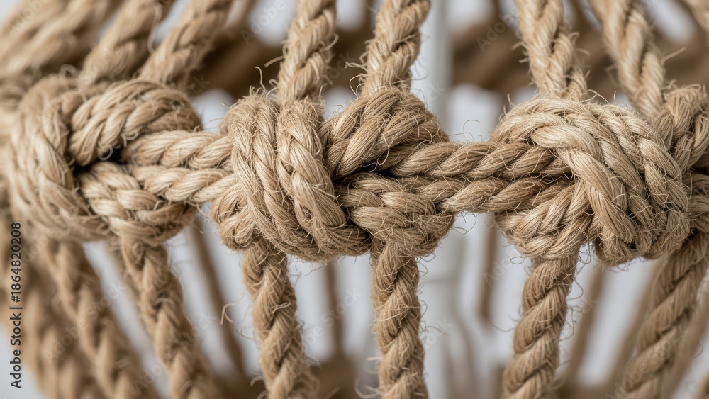 Fototapeta premium Close-up view of intricate knotted rope pattern in natural fiber material