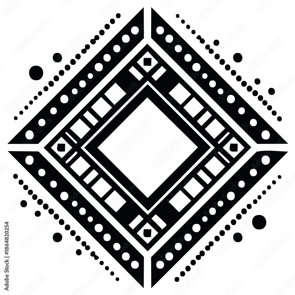 Obraz premium Geometric Diamond Tribal Pattern Black and White Abstract Design