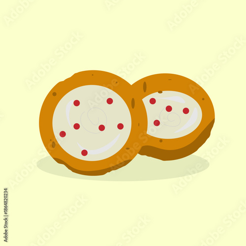 two buns, pastries with berries, on a light background,