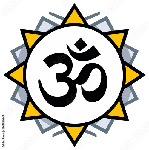 Om symbol spiritual icon in a decorative sunburst design sacred religious meditation yoga concept illustration