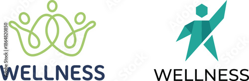 Wellness logo design, abstract human figures, modern health branding, community care concept, fitness lifestyle, teamwork balance harmony icon