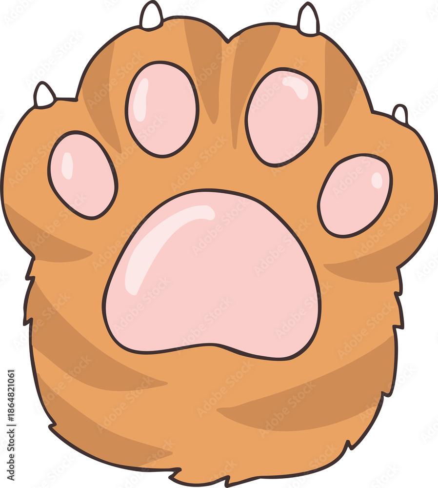 Fototapeta premium Brown Tiger-Striped Cat with Pink Jelly Paw Pads – Color Illustration Drawing