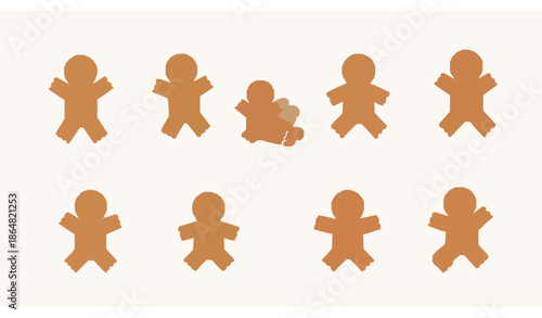 Playful Gingerbread Men in Different Poses Flat Vector Illustration on White