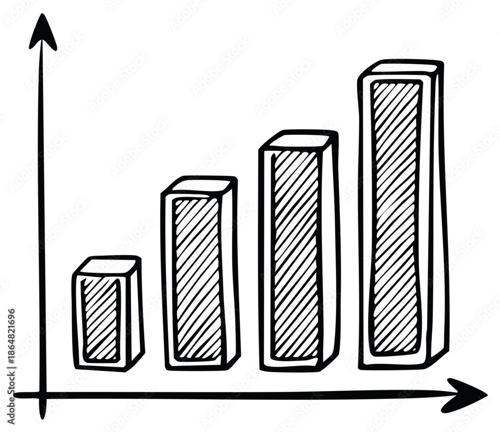 Obraz premium Hand Drawn Bar Graph Illustrating Upward Trend and Growth