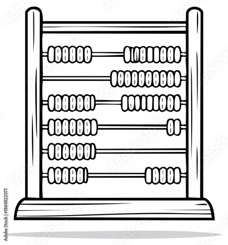 Line Art of a Traditional Abacus for Mathematics and Counting Concepts, Educational Tool, Arithmetic Device, and Calculation Instrument