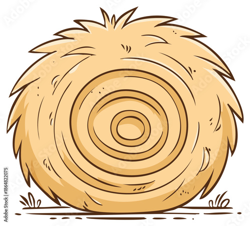 Cartoon illustration of a round hay bale for farming and harvest concepts