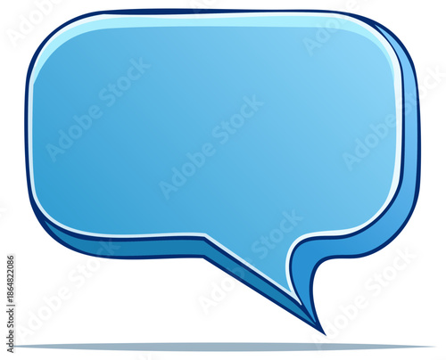 Blue cartoon speech bubble with outline, a simple icon to communicate thoughts, messages and dialog box with copy space