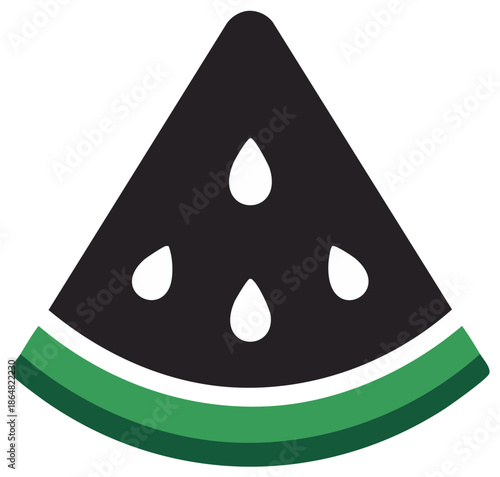 Stylized watermelon slice icon with black flesh and green rind graphic illustration