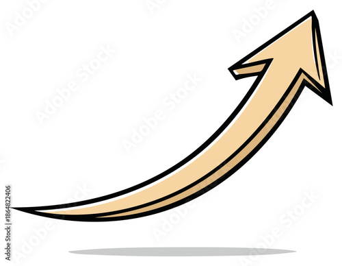 Curved light brown arrow pointing upward symbolizing business growth and financial success