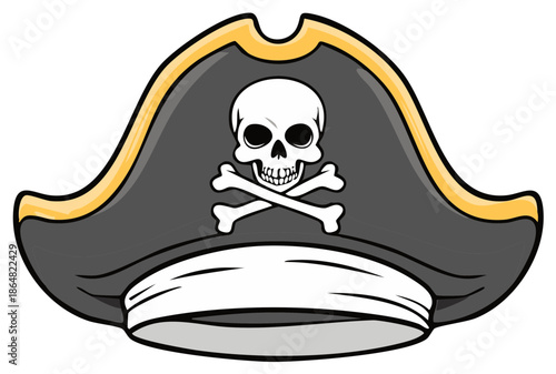 Cartoon Pirate Hat with Skull and Crossbones Illustration Isolated on White Background, Costume Party Elements