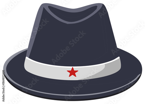 Stylish Trilby Hat Featuring a Bold Red Star Emblem for Political Ornaments or Stage Performance