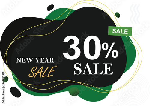 Black and green abstract background with new year sale text and 30 percent discount gold