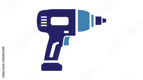 A stylized illustration of a blue and light blue cordless power drill, viewed from the side.