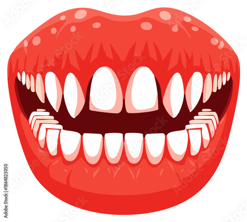 Cartoon Vampire Mouth with Sharp Fangs and Red Lips