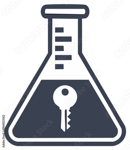 Chemical Beaker with Graduations and Key Representing Solution Finding