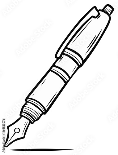 Fountain pen ink pen writing instrument vector line drawing illustration office tool stationery supply