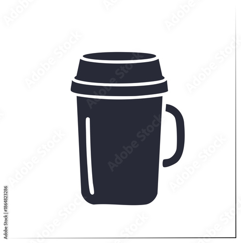 Stylized dark blue takeaway mug isolated vector icon for coffee, tea or hot drinks
