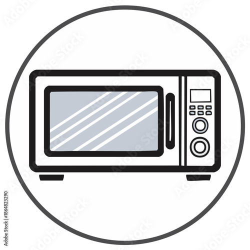 Microwave Oven Icon Illustration Kitchen Appliance Black and White Symbol